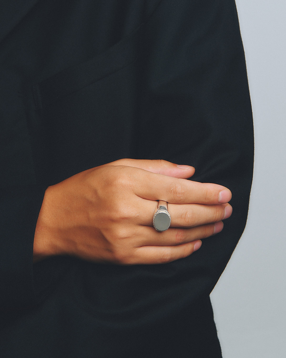 串珠大橢圓形印章戒指